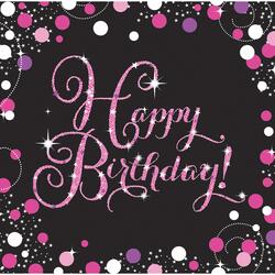 Happy Birthday Servietter - Sparkling pink