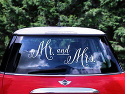 Brudebil stickers til vindue "Mr and Mrs"