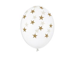 Klare balloner med guld stjerner 6 stk