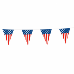 USA flagguirlande i plast med spidsflag 10m