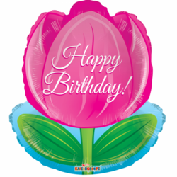Happy Birtday folieballon - Lyserød tulipan