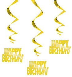 Happy Birthday Swirls 3 stk GULD