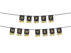 Happy new year banner i sort og guld