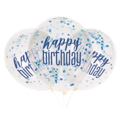 Happy birthday balloner m konfetti blå