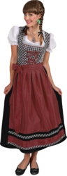 Dirndl - lang sort, rød og hvid tyrolerkjole