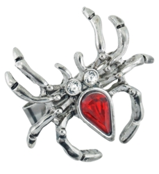 Ring - Edderkop med rød sten