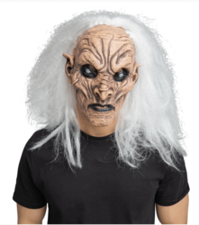 Dæmon maske med hvidt hår - Latex maske