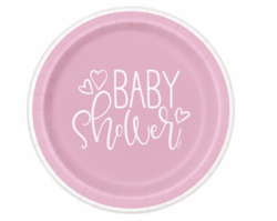 Tallerken til baby shower lyserød 8 stk