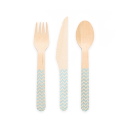 Bestik i træ med lyseblå print