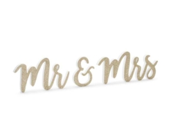 Mr & Mrs dekoration i guldglitter