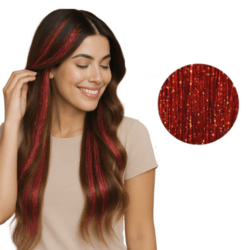Hårextensions i glitter-rød