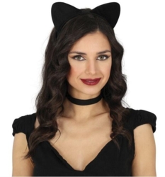 Katteører på hårbøjle i sort