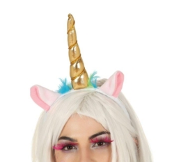 Enhjørning hårbøjle med guldfarvet horn