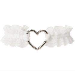 Strømpebånd i hvid med stort hjerte