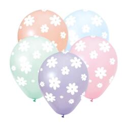 Balloner i pastelfarver med hvide blomster