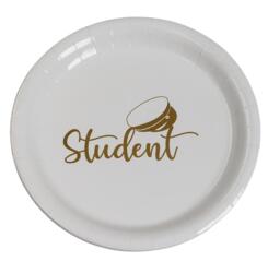 Student Paptallerken I Hvid og Guld - 23 cm
