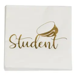 Student servietter I hvid og guld 33X33 cm