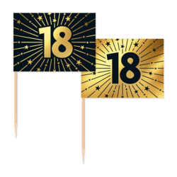 Kageflag 18 år sort/guld - 50 stk.
