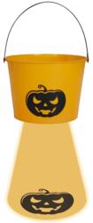 Trick or Treat spand i orange med græskar-lys