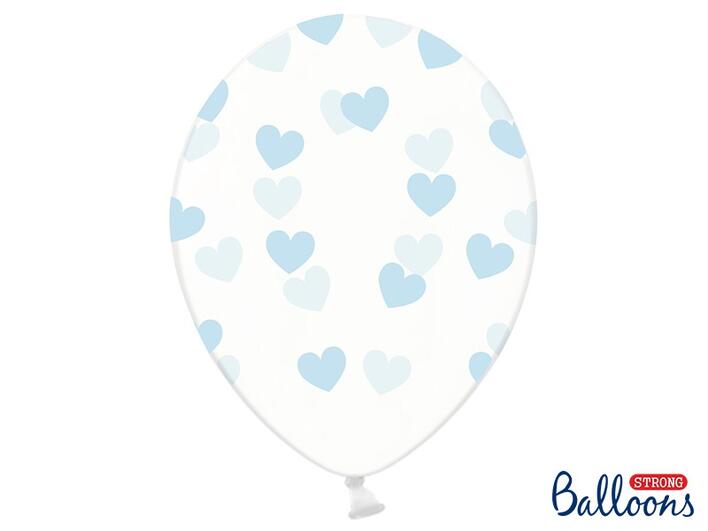 Klar ballon med hjerter i himmelblå
