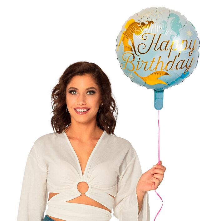 Havfrue folieballon med Happy Birthday