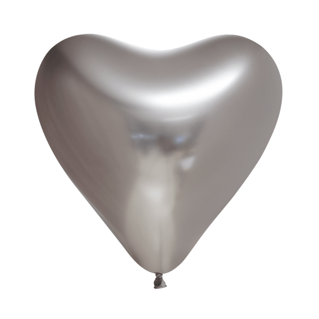 Ballon Hjerte Mirror Sølv 6 stk