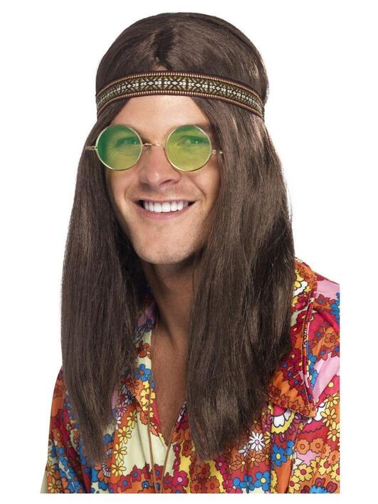 Hippie sæt hovedbånd, briller og halskæde