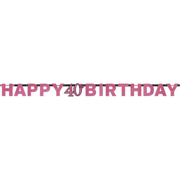 40 år Happy Birthday tekstbanner i Sparkling pink