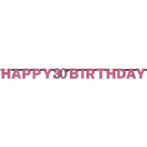 30 år Happy Birthday tekstbanner i Sparkling pink