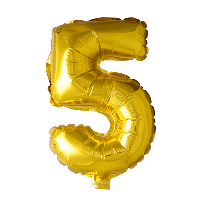 Folieballon 5 - Guld 41 cm