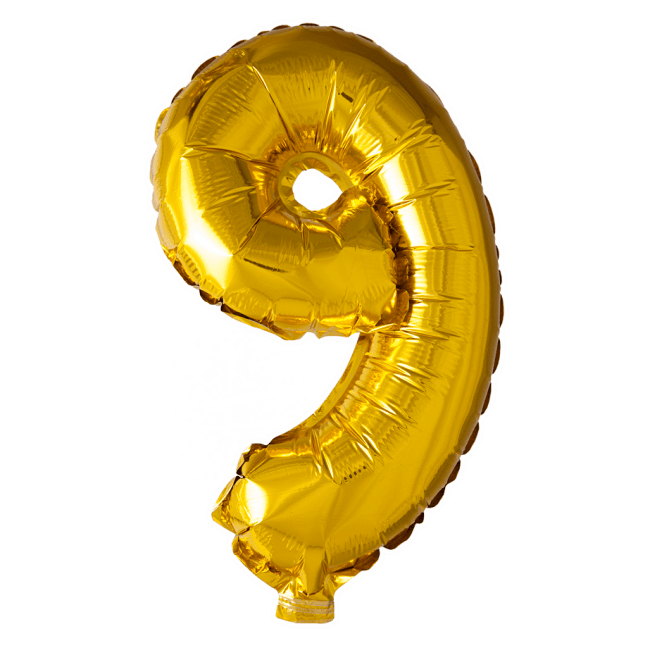 Folieballon 9 - Guld 41 cm