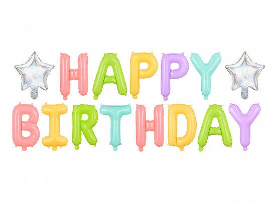 Happy Birthday Folieballon sæt i Pastel