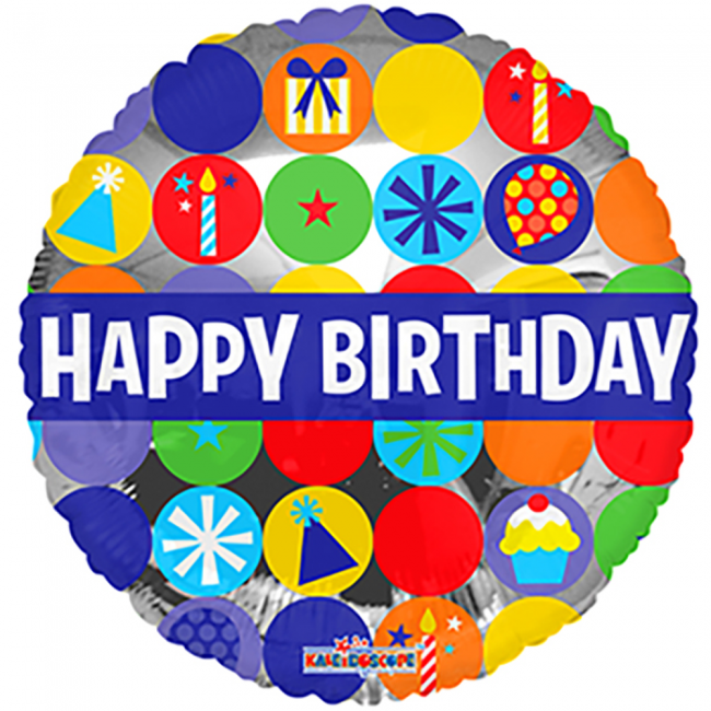 Rund Happy Birthday folieballon RETRO design