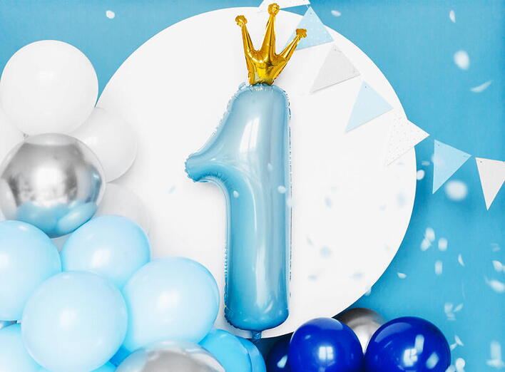 Folieballon i lyseblå 1 med krone