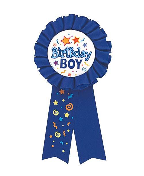 Medalje"Birthday boy" Ø 7 cm med blåt bånd