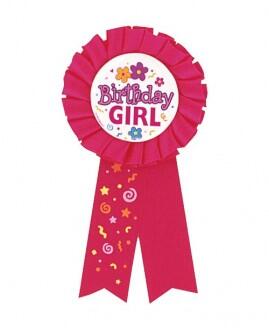Medalje"birthday girl" Ø 7cm med Pink bånd