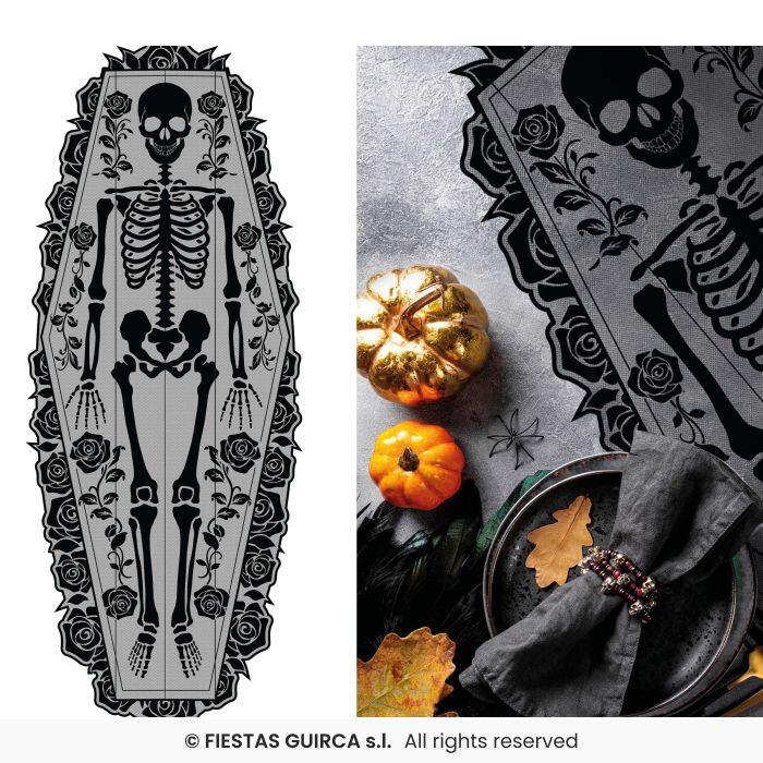 Halloween Skelet bordløber - 183x60 cm