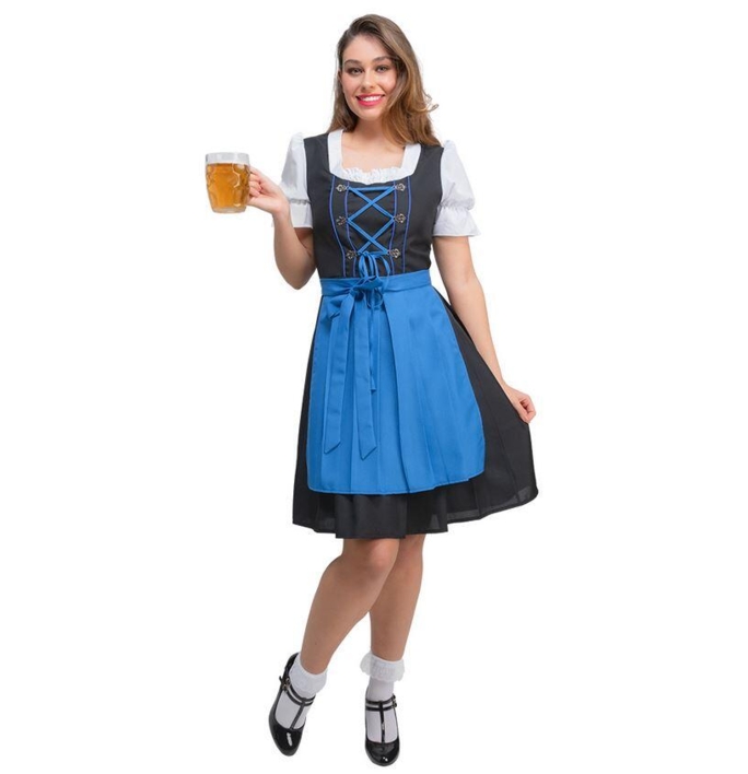 Bayerisk dirndl i sort med blå