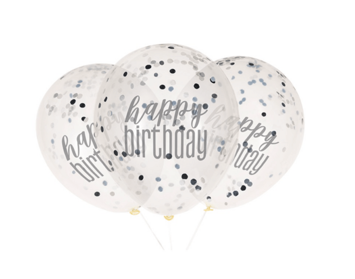 Happy birthday balloner sølv-sort