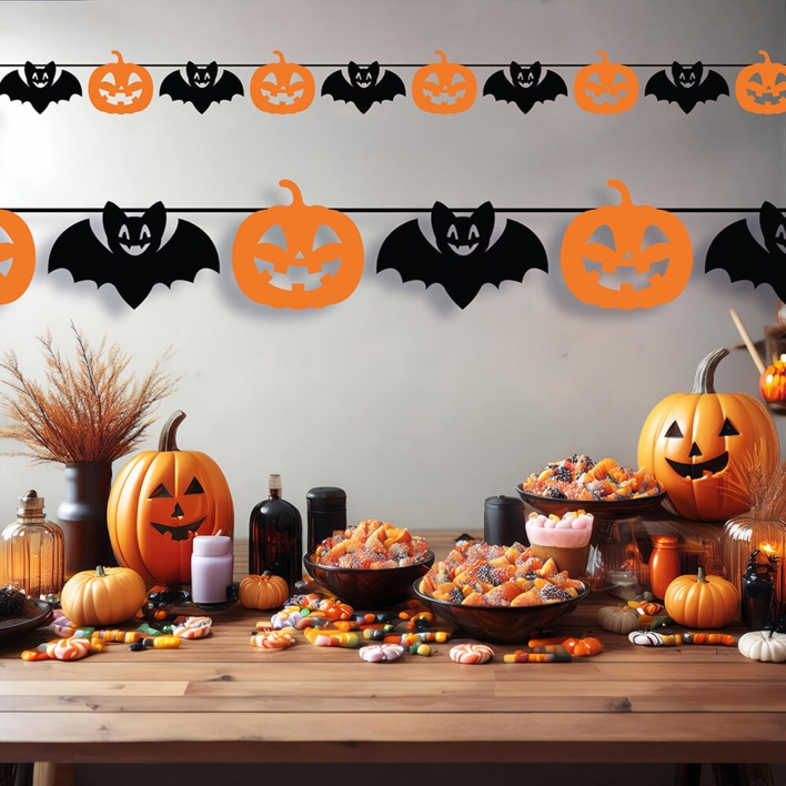 Halloween guirlande - græskar og flagermus