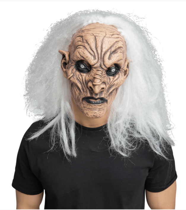 Dæmon maske med hvidt hår - Latex maske