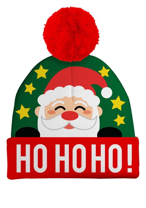 Strikket hue - Ho Ho Ho - Juletema