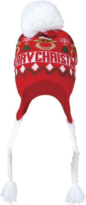 Strikket hue - med fletninger - Juletema