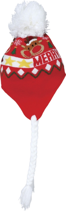 Strikket hue - med fletninger - Juletema