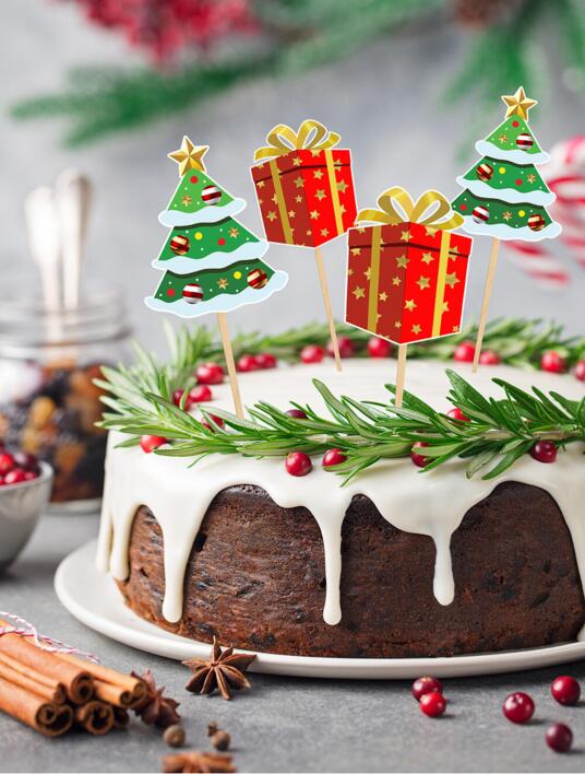 12 stk kagepicks - gave og juletræ - Juletema