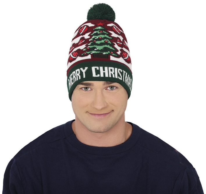 Strikket hue - Juletræ - Juletema