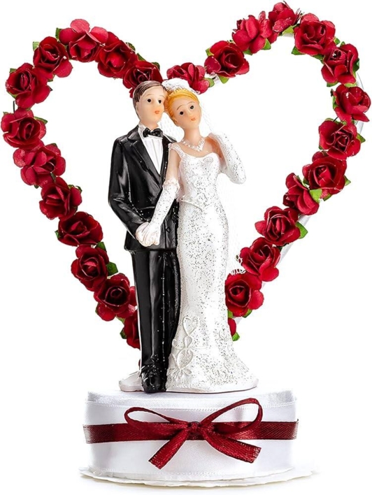Brudepar kagetop med rødt hjerte