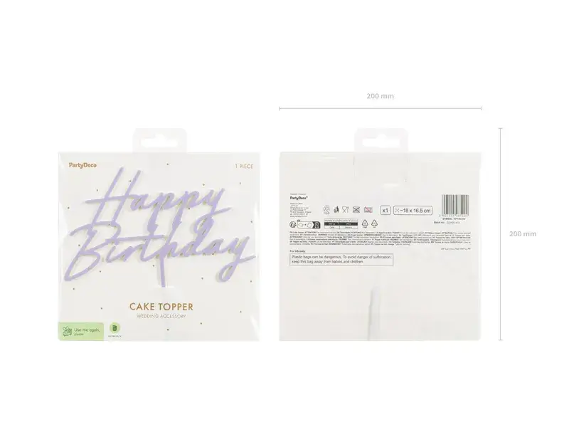 Happy Birthday kagetopper i lilla plast