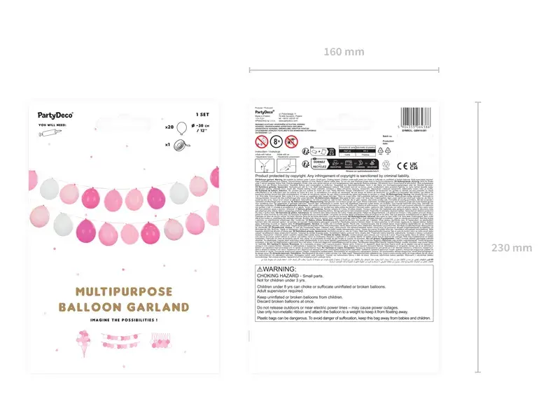 Ballon guirlande i hvid, rosa og pink