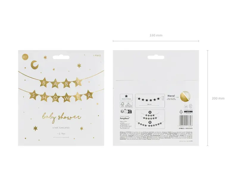 Baby Shower stjerneguirlande i guld